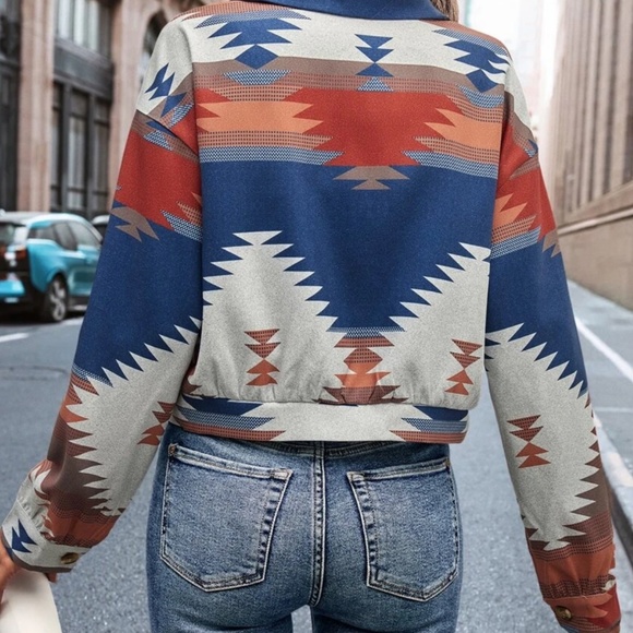 Tribal Western Print Button Down Oversized Jacket Shacket - Picture 7 of 10